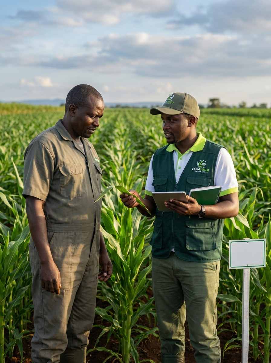 Field agent inspecting crop leaves for pests